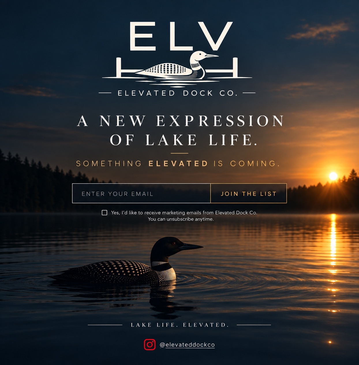 Elevated Dock Co. Coming Soon. A new expression of lake life.